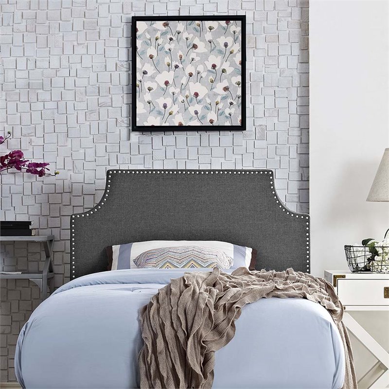 Modway Laura Twin Upholstered Polyester Fabric Headboard in Gray