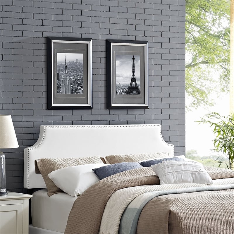 Modway Laura Full Upholstered Vinyl and Solid Wood Headboard in White