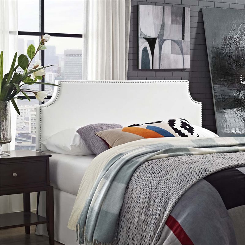 Modway Laura Queen Upholstered Vinyl and Solid Wood Headboard in White