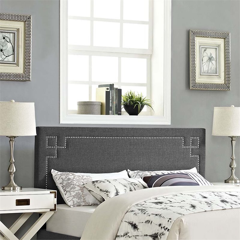 Modway Josie Queen Upholstered Polyester Fabric Headboard in Gray