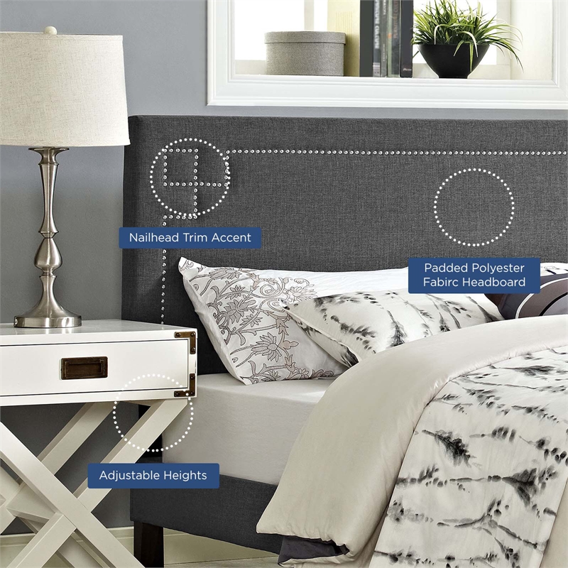 Modway Josie Queen Upholstered Polyester Fabric Headboard in Gray