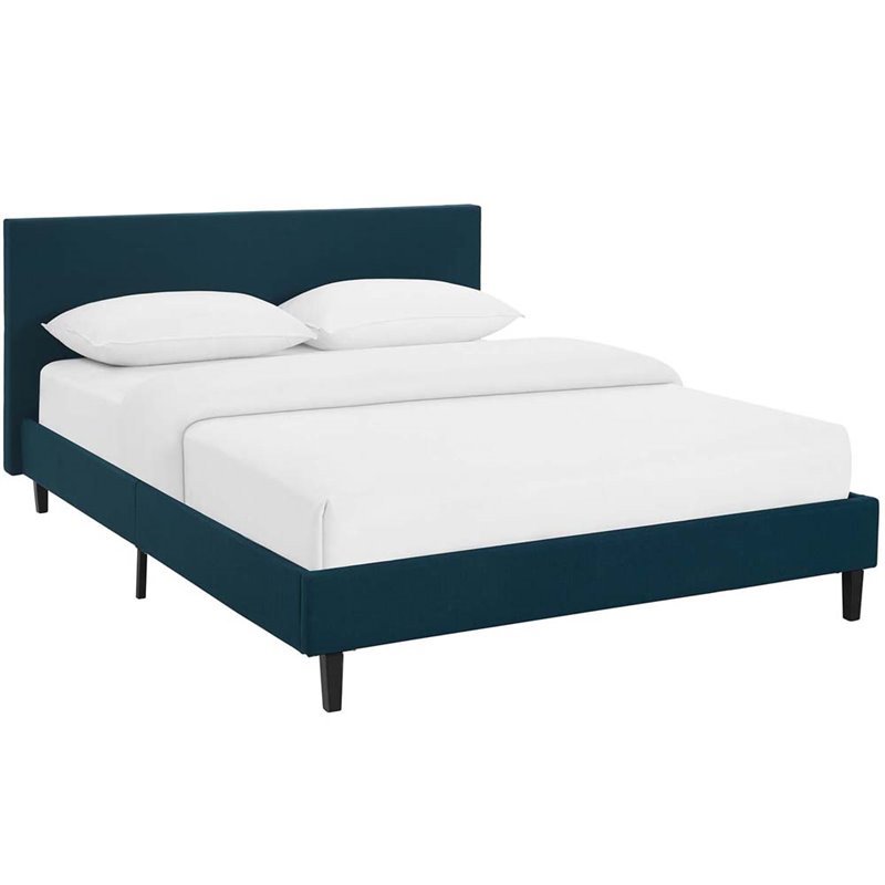 Modway Anya Full Modern Style Polyester Fabric Bed in Azure Blue Finish