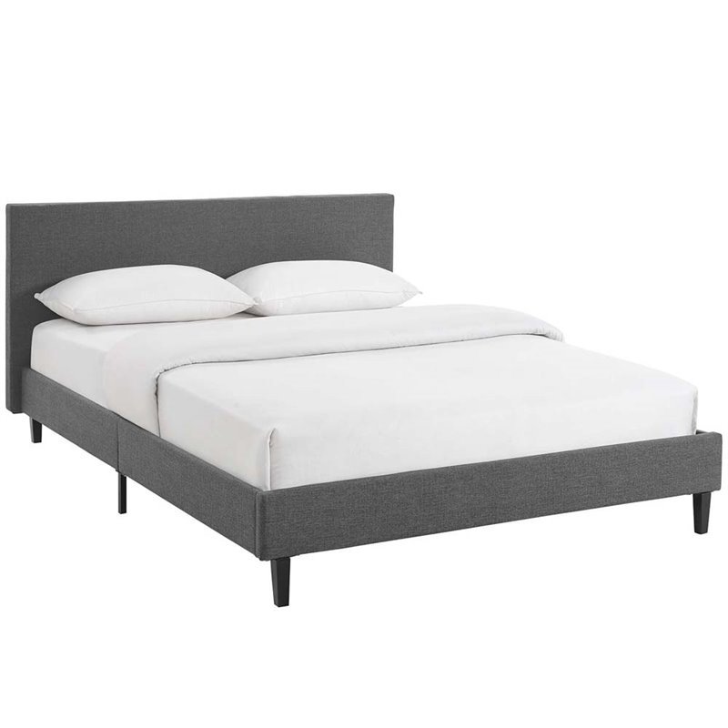 Modway Anya Full Modern Style Polyester Fabric Bed in Gray Finish