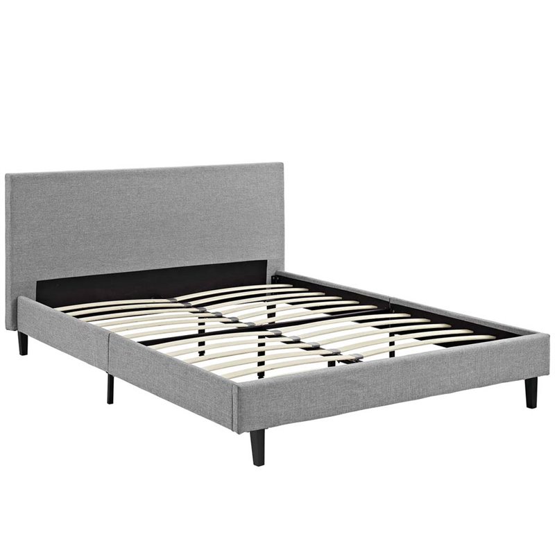 Modway Anya Queen Modern Style Polyester Fabric Bed in Light Gray Finish
