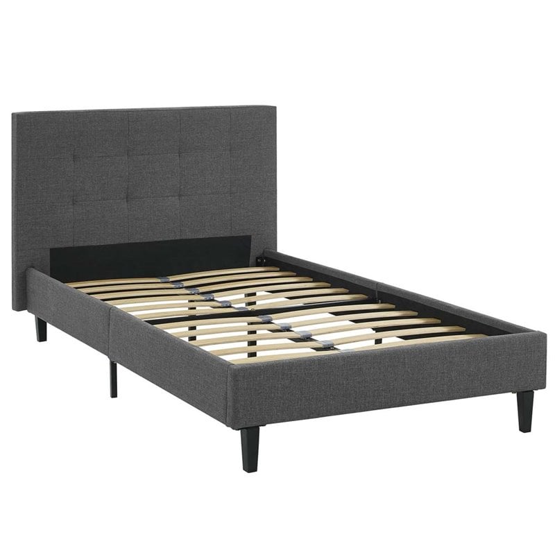 Modway Linnea Upholstered Gray Twin Platform Bed with Wood Slat Support