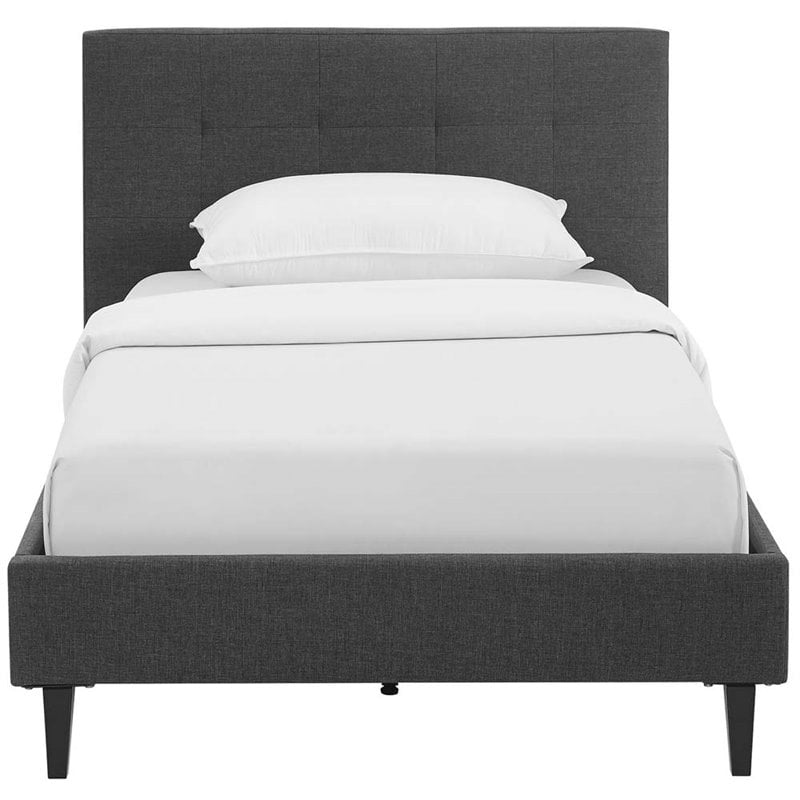 Modway Linnea Upholstered Gray Twin Platform Bed with Wood Slat Support