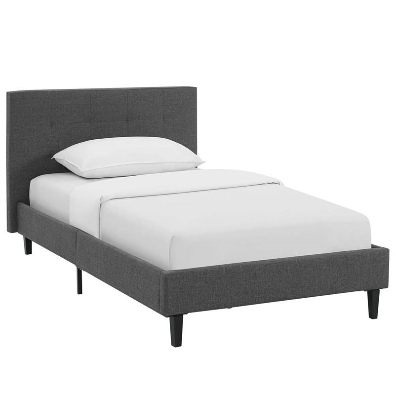 Modway Linnea Fabric Upholstered Twin Platform Bed in Gray Cymax Business