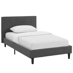 Modway Linnea Upholstered Gray Twin Platform Bed with Wood Slat Support