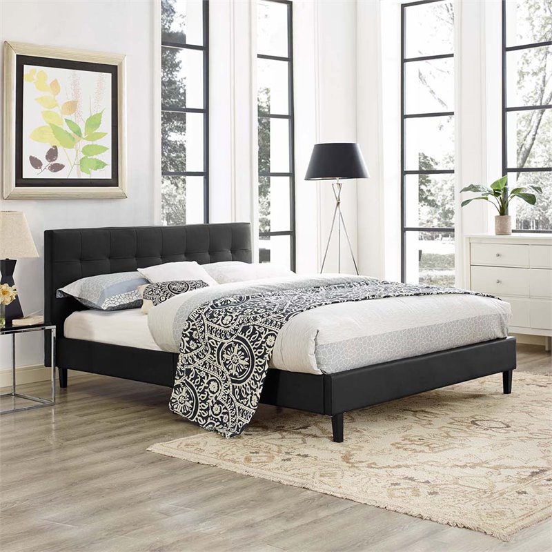 Modway Linnea Full Faux Leather Vinyl and Wood Bed in Black Finish