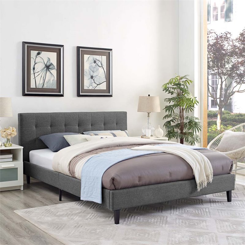 Modway Linnea Queen Modern Polyester Fabric and Wood Bed in Gray