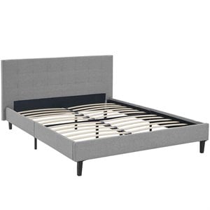Modway Linnea Queen Modern Polyester Fabric and Wood Bed in Light Gray