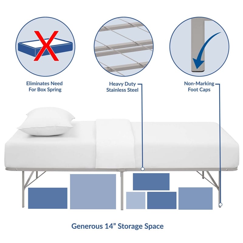 Modway Horizon Twin Modern Style Stainless Steel Bed Frame in Gray