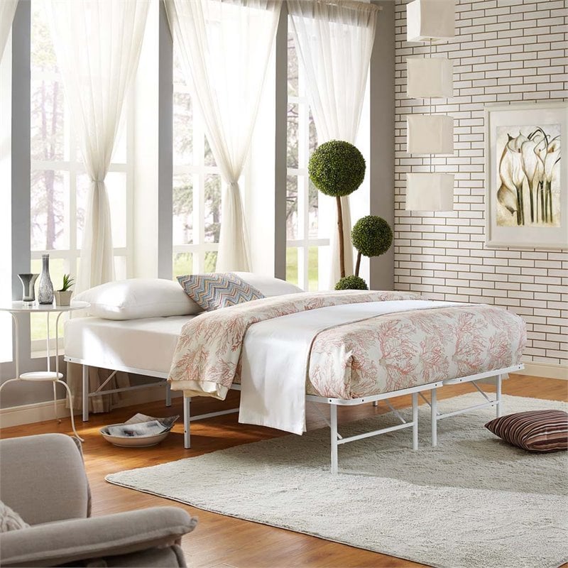 Modway Horizon Full Modern Style Stainless Steel Bed Frame in White