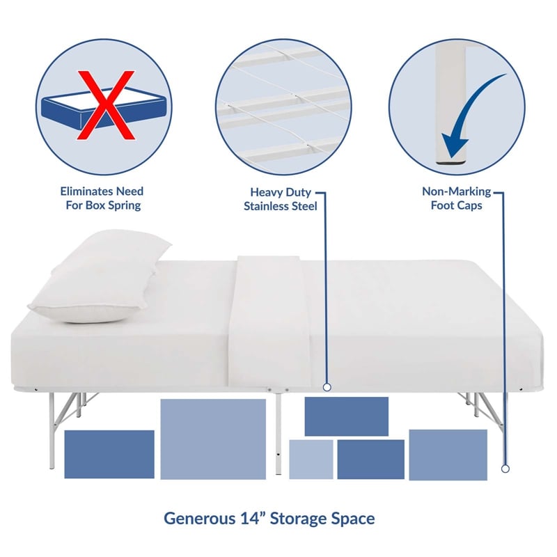 Modway Horizon Full Modern Style Stainless Steel Bed Frame in White