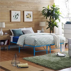 modway horizon stainless steel metal bed frame in light blue