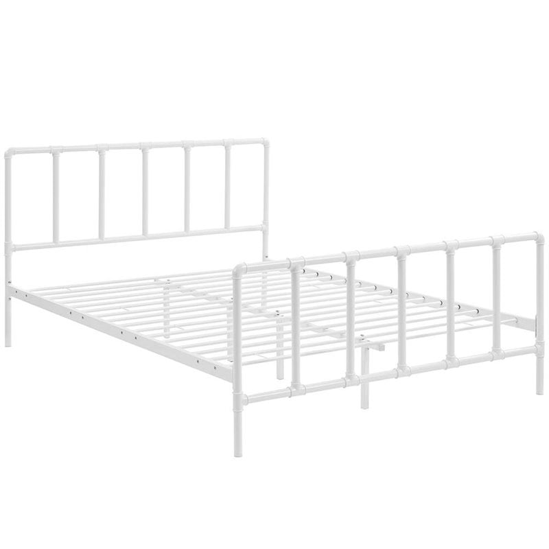 Modway Dower Queen Modern Sturdy Powder Coated Steel Bed in White
