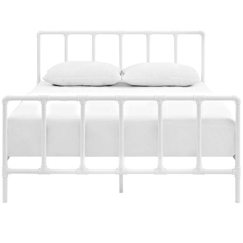 Modway Dower Queen Modern Sturdy Powder Coated Steel Bed in White