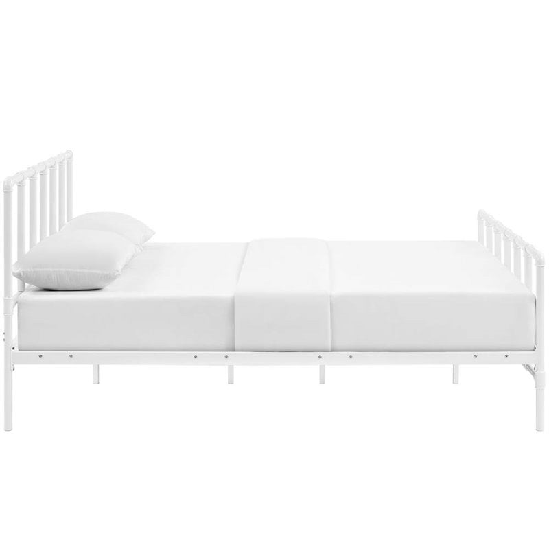 Modway Dower Queen Modern Sturdy Powder Coated Steel Bed in White