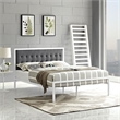 Millie Fabric King Bed in White Gray