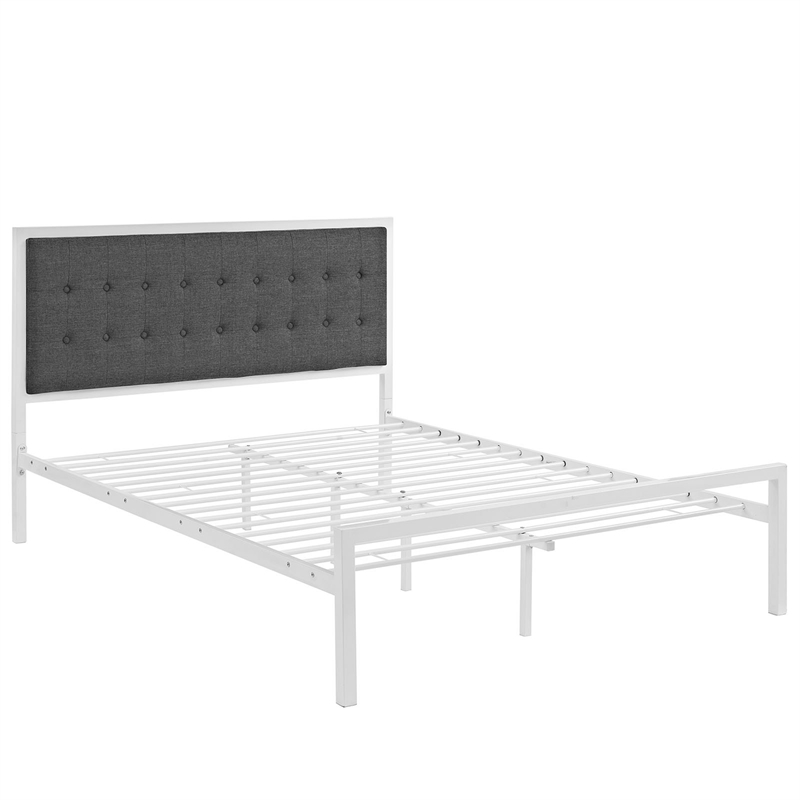 Millie Fabric King Bed in White Gray