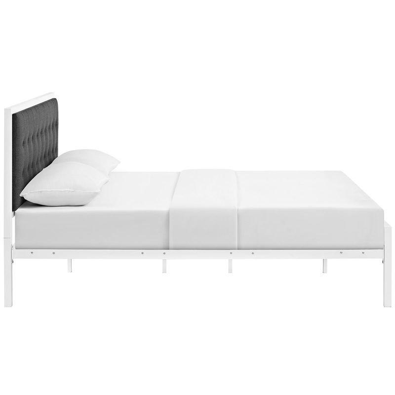 Millie Fabric King Bed in White Gray