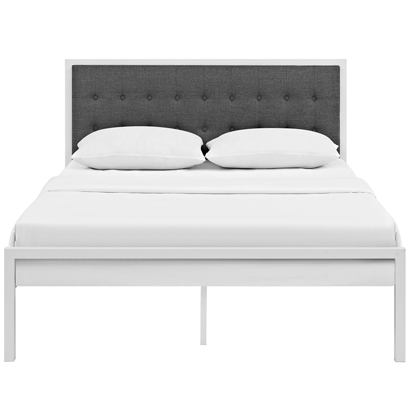 Millie Fabric King Bed in White Gray