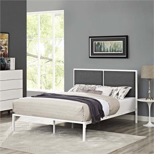 Modway Della King Fabric Panel Metal Bed in White and Gray