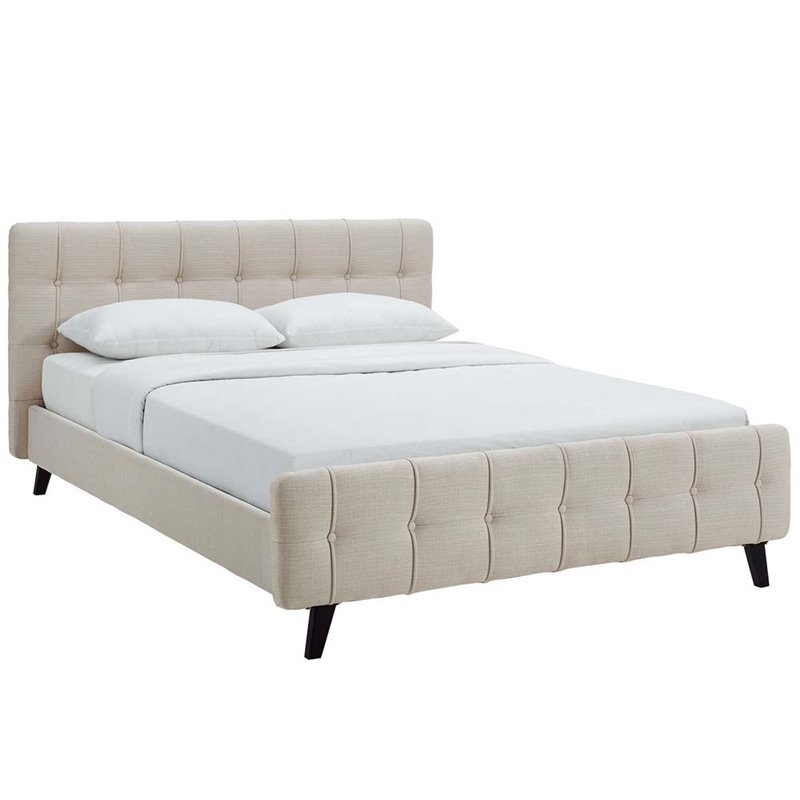 Modway Ophelia Fabric Upholstered Queen Platform Bed in Beige MOD