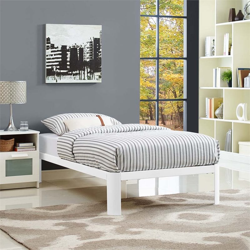 Modway Corinne Modern Sturdy Powder Coated Steel Twin Bed Frame in White