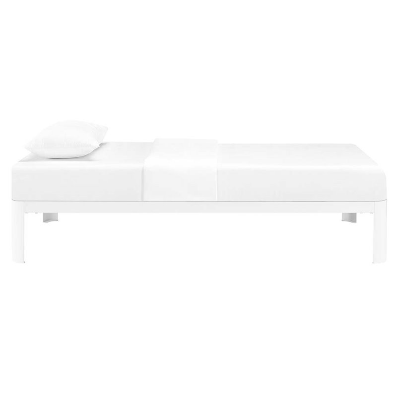 Modway Corinne Modern Sturdy Powder Coated Steel Twin Bed Frame in White