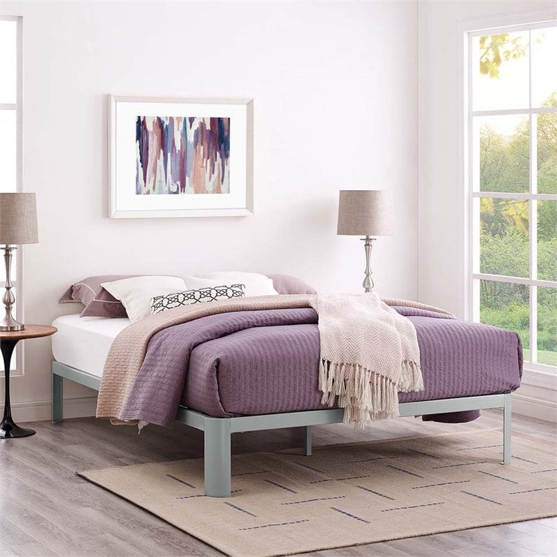 Modway Corinne Modern Sturdy Powder Coated Steel Full Bed Frame in Gray