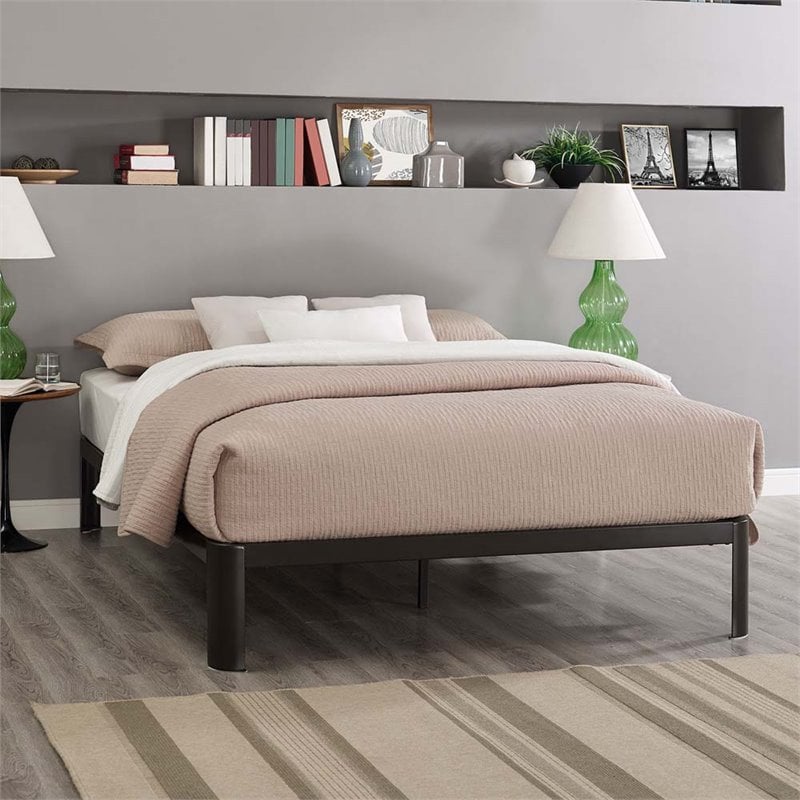 Modway Corinne Modern Sturdy Powder Coated Steel Queen Bed Frame in Brown