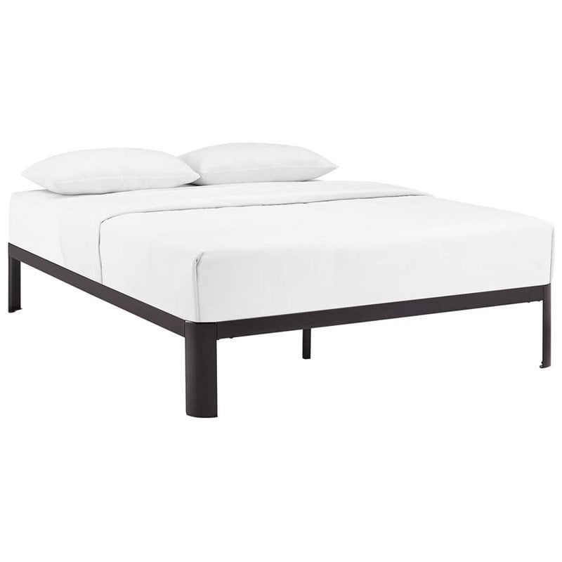 Modway Corinne Modern Sturdy Powder Coated Steel Queen Bed Frame in Brown