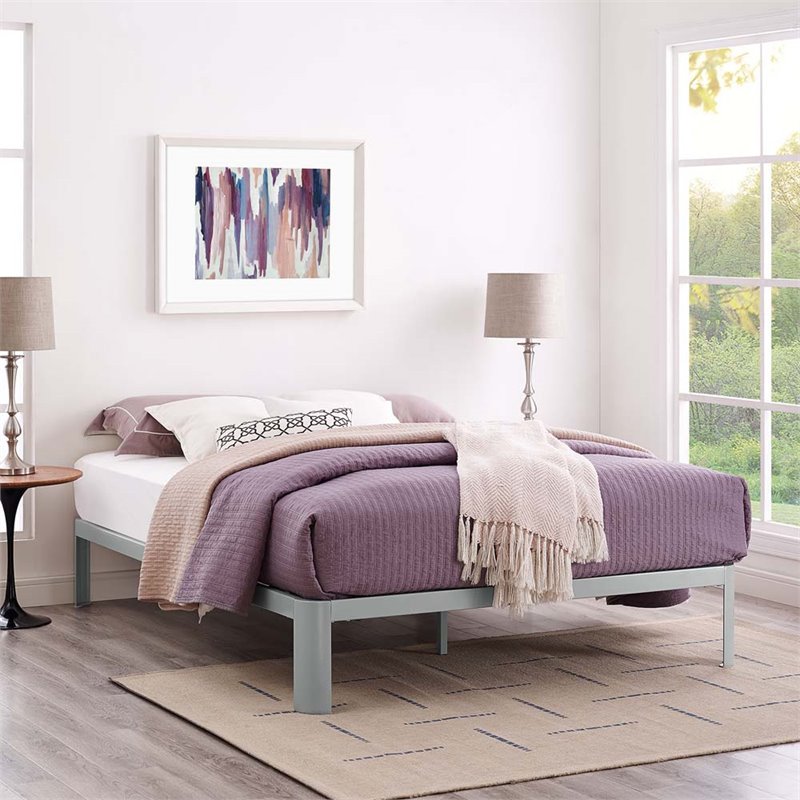 Modway Corinne Modern Sturdy Powder Coated Steel Queen Bed Frame in Gray