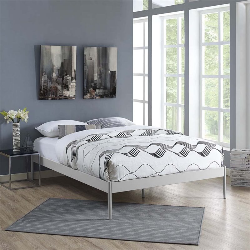 Modway Elsie Modern Sturdy Powder Coated Steel Queen Bed Frame in Gray