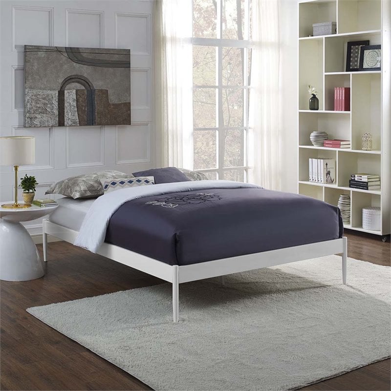 Modway Elsie Modern Sturdy Powder Coated Steel Queen Bed Frame in White