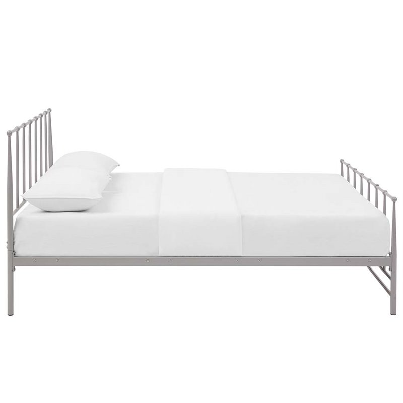 Modway Estate Modern Sturdy Powder Coated Steel Queen Bed in Gray