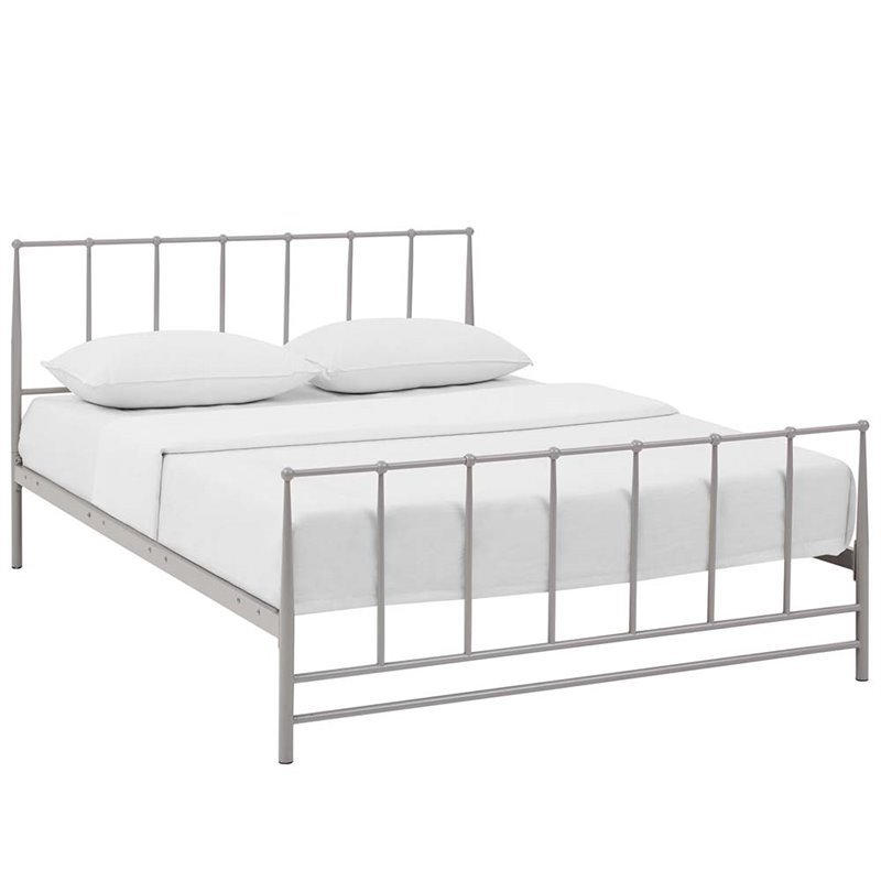Modway Estate Modern Sturdy Powder Coated Steel Queen Bed in Gray