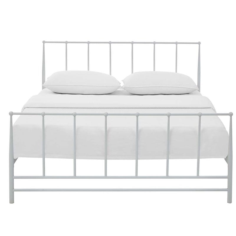 Modway Estate Modern Sturdy Powder Coated Steel Queen Bed in White