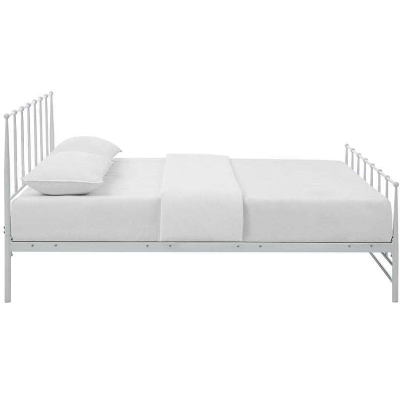 Modway Estate Modern Sturdy Powder Coated Steel Queen Bed in White