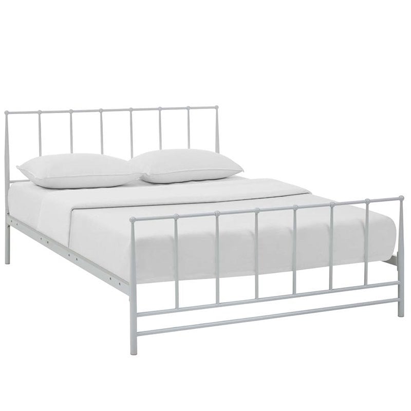Modway Estate Modern Sturdy Powder Coated Steel Queen Bed in White