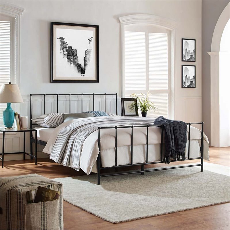 Modway Estate Modern Sturdy Powder Coated Steel King Bed in Brown