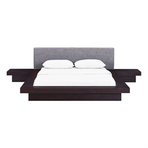 Modway Freja 3-Piece Queen Fabric and Wood Bedroom Set in Cappuccino/Gray