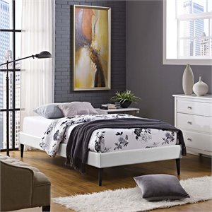 sherry vinyl twin bed frame with round tapered legs in white