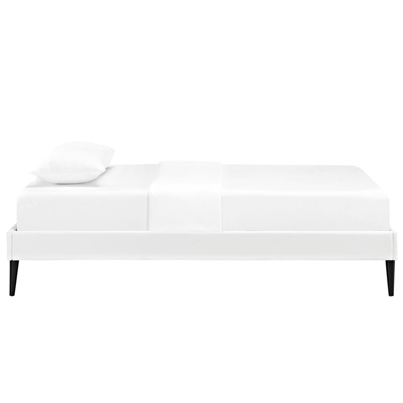 Sherry Vinyl Twin Bed Frame with Round Tapered Legs in White