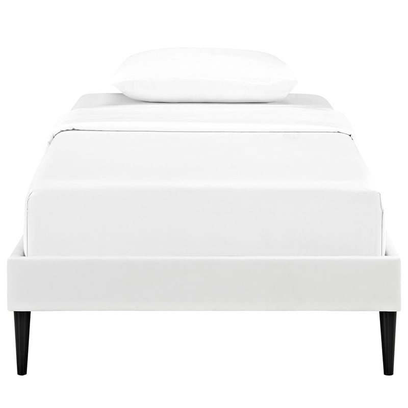 Sherry Vinyl Twin Bed Frame with Round Tapered Legs in White