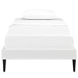 Sherry Vinyl Twin Bed Frame with Round Tapered Legs in White