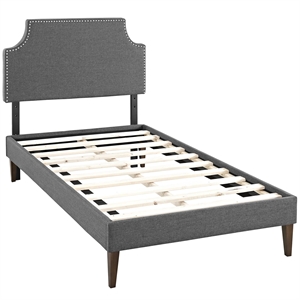 Laura Fabric Twin Platform Bed with Squared Tapered Legs in Gray