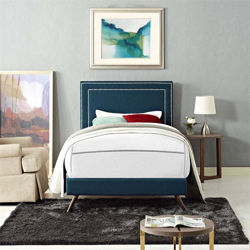 Modway Jessamine Polyester Upholstered Twin Platform Bed in Azure