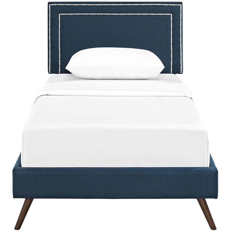 Modway Jessamine Polyester Upholstered Twin Platform Bed in Azure